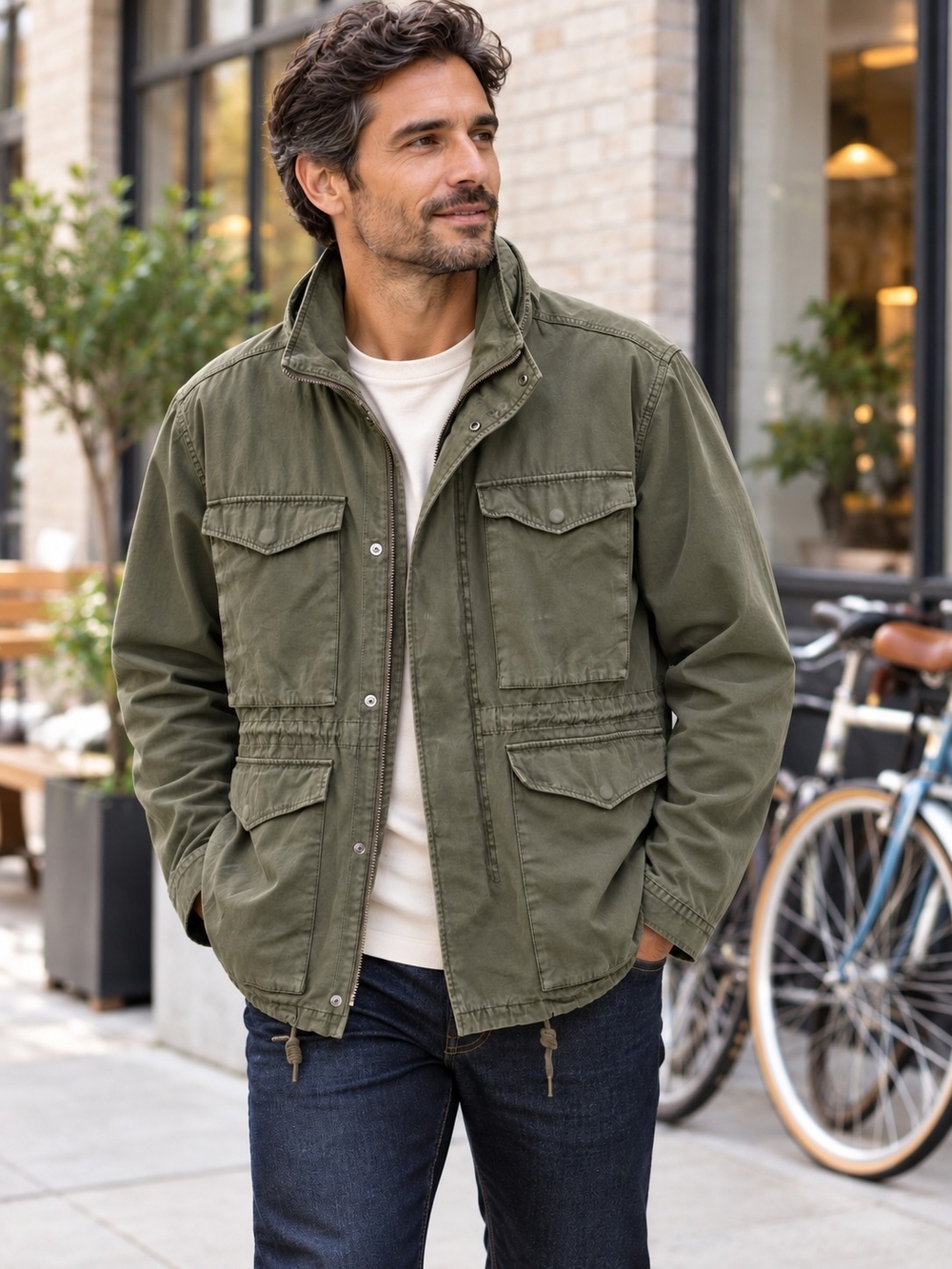 Madewell Men's L2084 Field Jacket Large Worn Olive Packable Hood Utility